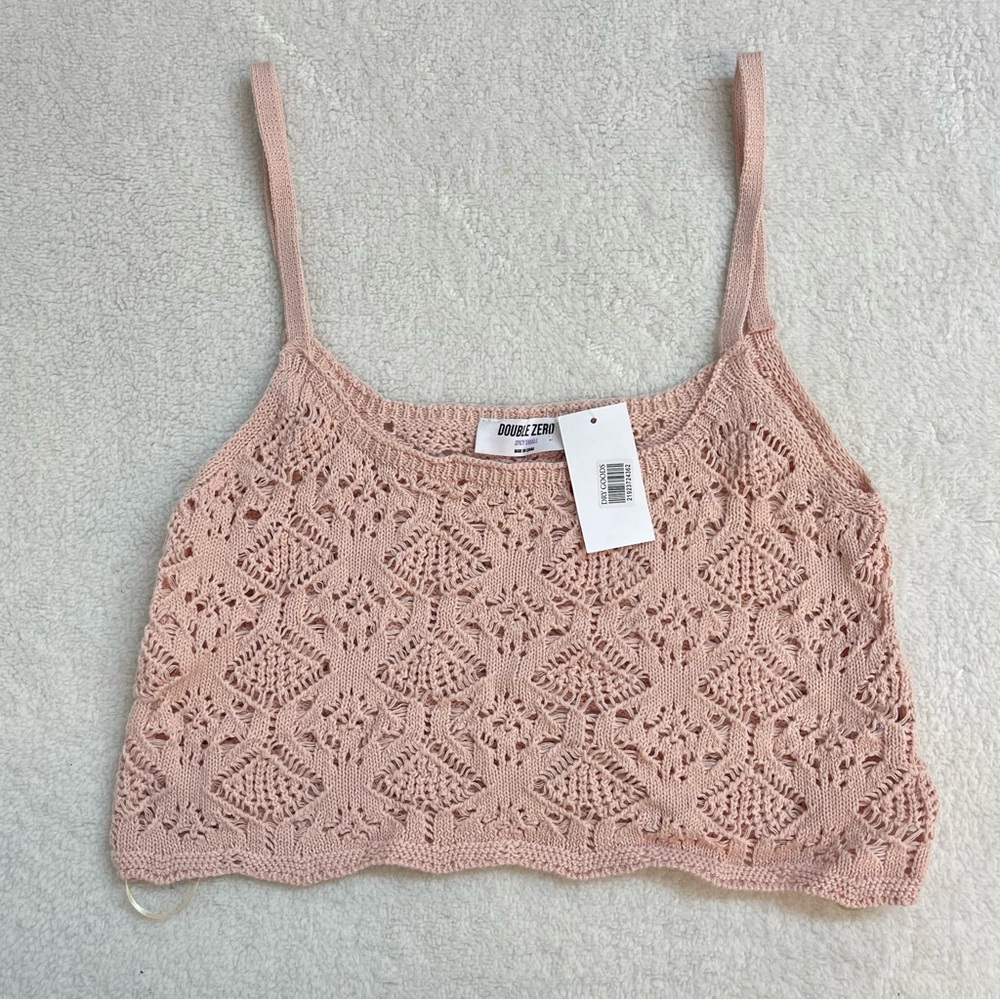 Double Zero Women's Pink Crochet Crop Top Spicy Small Cable Knit Sweater Tank